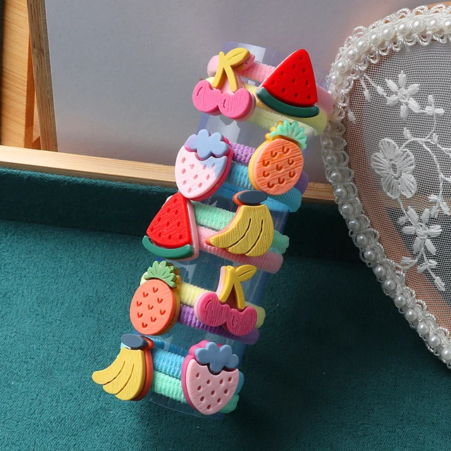10PCS/Set Girls Rubber Band Elastic Hair bands Rainbow Cartoon Character Fruits Flower Headwear Girl Cute Sweet Hair Accessories style-6