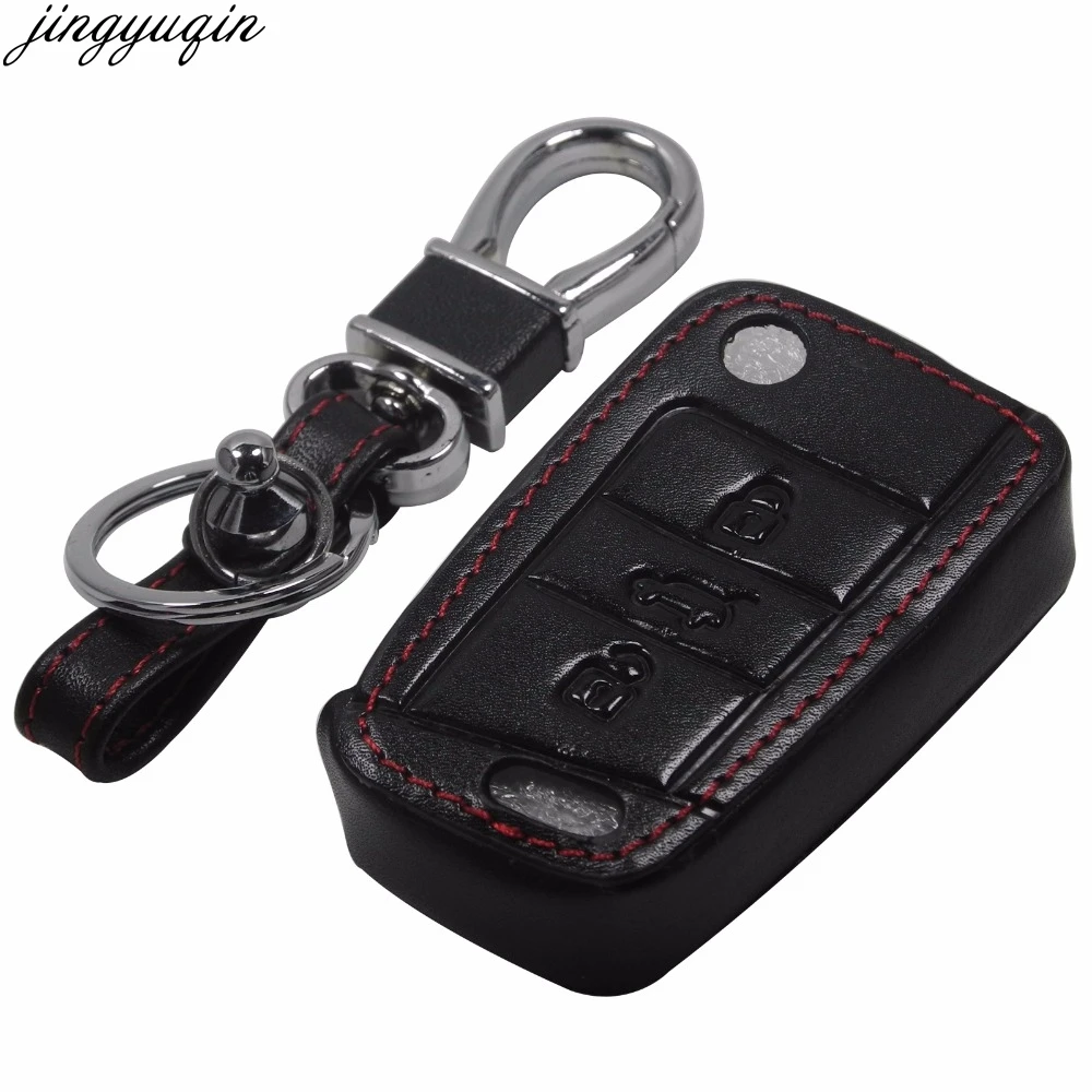 Кожаный чехол для ключей jingyuqin Volkswagen VW Golf 7 GTI R MK7 Tiguan 2017 Skoda Octavia A7 Seat Leon Ibiza Key|key cover