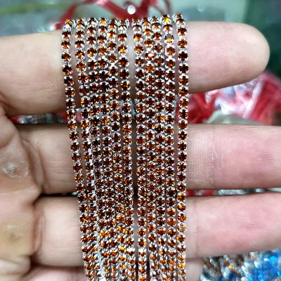 1yard/piece 30colors glass crystal Rhinestone Chain,silver bottom sew on Cup Chains For diy Garment Bags decorations Deep coffee