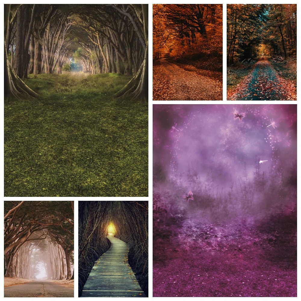 

Yeele Path Scenery Backgrounds For Photography Fairytale Maple Leaves Forest Road Baby Newborn Portrait Photo Backdrop Photocall