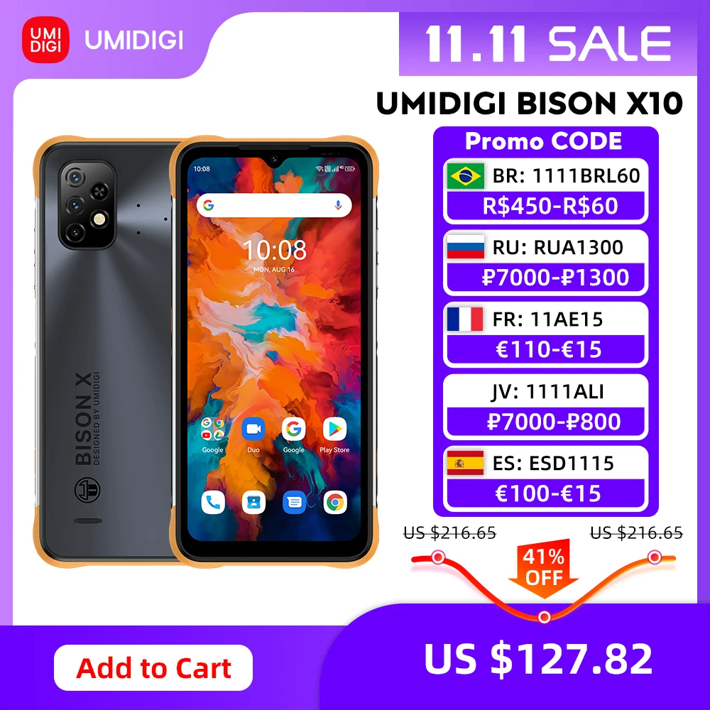 [World Premiere] UMIDIGI BISON X10 X10 Pro Global Version Rugged Smartphone IP68 64GB/128GB NFC 20MP Triple Camera 6150mAh Phone 1