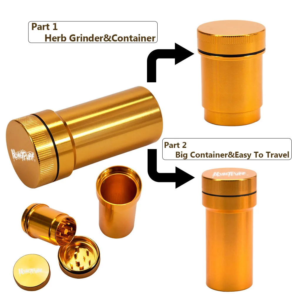 

HONEYPUFF Aluminum Tobacco Herb Grinder With Storage Container One To More Kit Metal Stash Jar Smoke Pipe Accessory