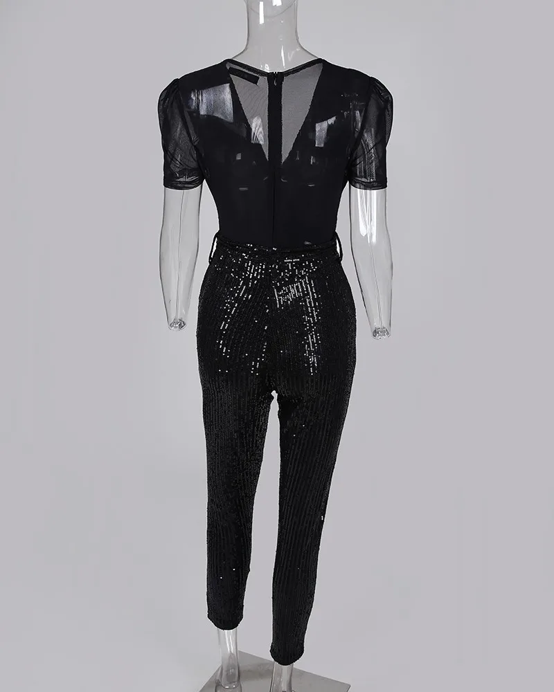 Sequins Patchwork Mesh Jumpsuit Sequins Patchwork Mesh Jumpsuit