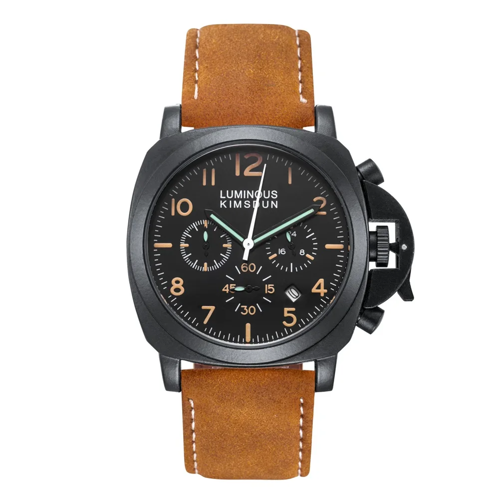 Модные армейские спортивные часы, мужские водонепроницаемые военные кварцевые наручные часы с кожаным хронографом, мужские часы hodinky - Цвет: brown black