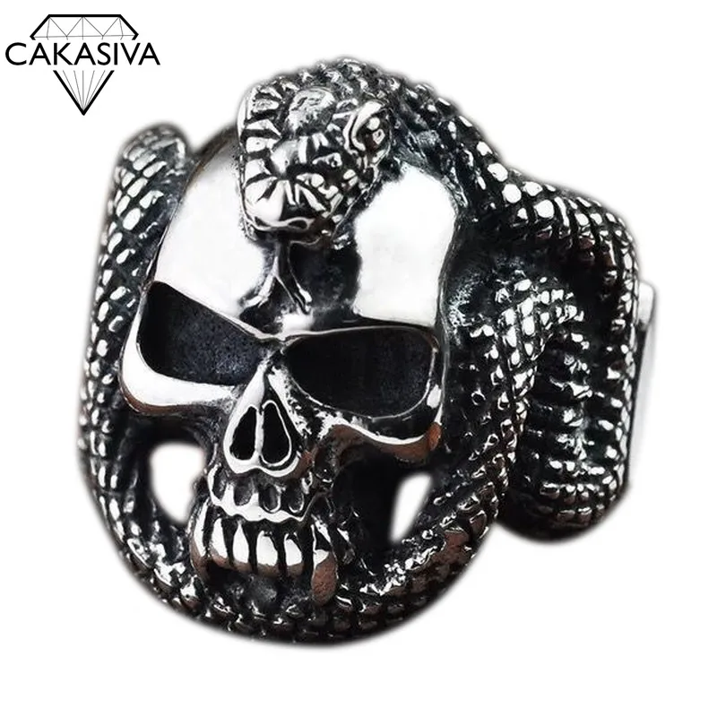 

S925 Vintage Thai Silver Men's Personality Python Skull Ring Vintage Punk Jewelry Gifts Wholesale Jewelry