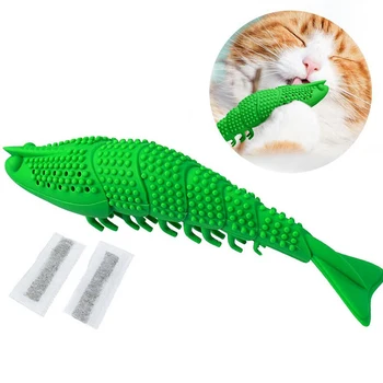 

Cat Chew Toys Silicone Green Shrimp Shape Cat Toothbrush Teething Toy with Catnip Pet Toys Interactive Pet Supplies