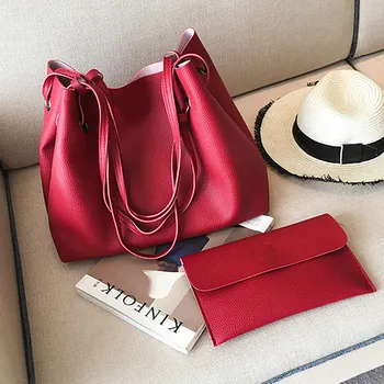 

Fashion Women Bag Leather Two-Piece Shoulder Crossbody Bag Clutch Wallet Retro Simple Solid color Leather Large capacity