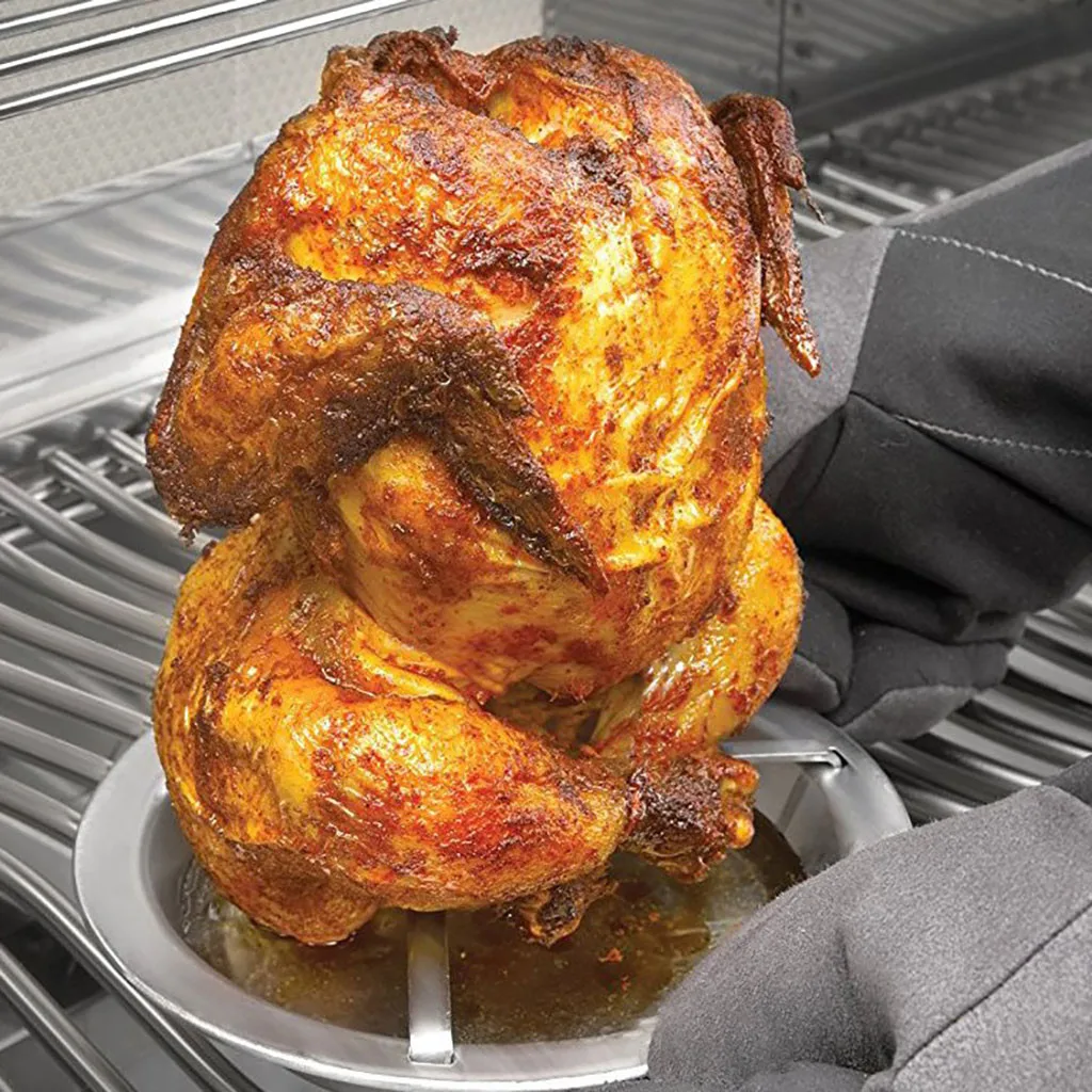 

Stainless Steel Upright Chicken Roaster Rack With Bowl Tin Non-stick Cooking Tools Baking Pan Barbecue Grilling BBQ Accessories