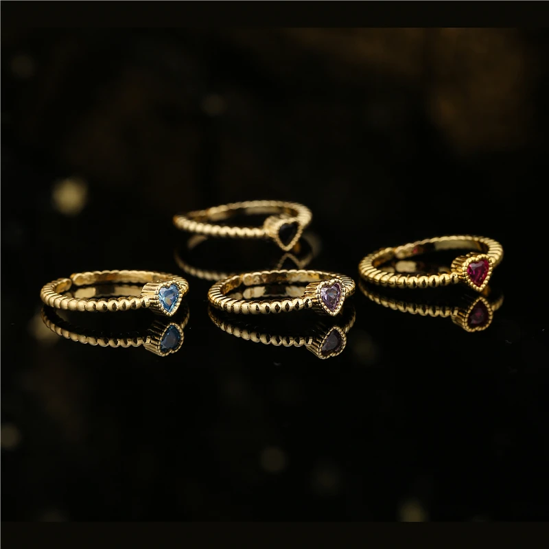 CZ Stone Tiny Heart Charm Ring Gold Color Copper Women Wedding Rings
