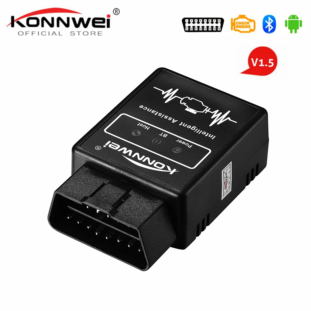 Elm327 Bluetooth OBD2 V1.5 Elm 327 v1.5 OBD 2 Автомобильный диагностический инструмент KONNWEI сканер