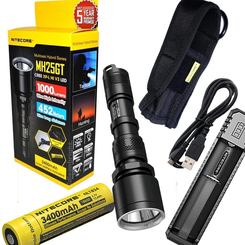 Перезаряжаемый фонарик NITECORE MH25GT XP L HI V3 светодиодный макс. 452 лм дальность луча 18650