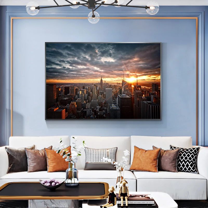 

New York City Sunset View Art Canvas Paintings on The Wall Art Posters and Prints Skline of Manhattan Wall Pictures Home Decor