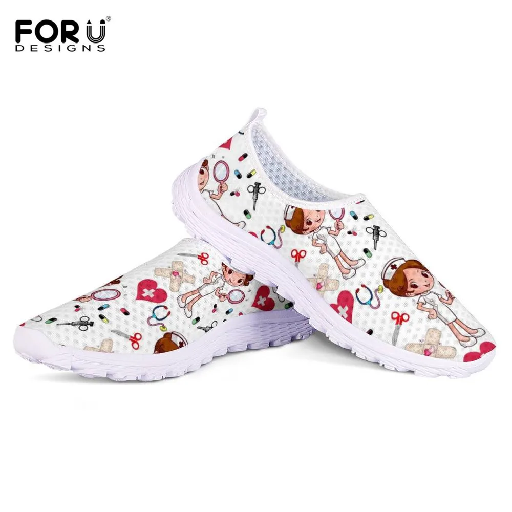 

FORUDESIGNS Nurse Doctor Medical Printing Casual Sneakers for Women Walking Shoes Slip On Comfortable Flats Shoes Light Weight