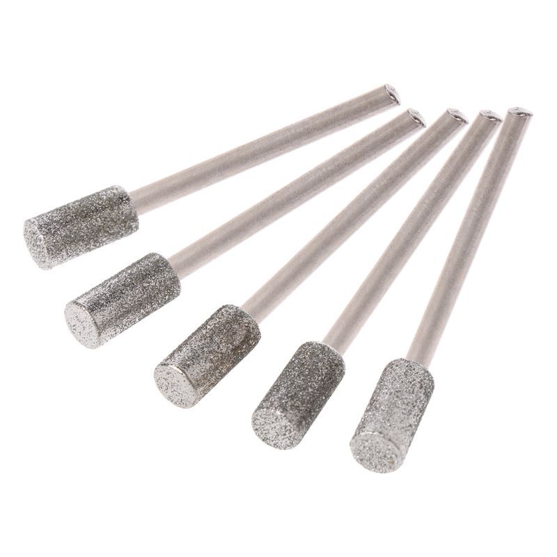 5PCS Diamond Coated Cylindrical Burr 5mm Chainsaw Sharpener Stone File Chain Saw Sharpening Carving Grinding Tools
