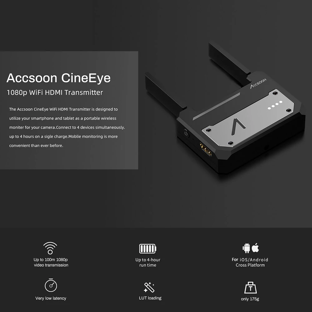 Accsoon CineEye портативный 5G видео передатчик 1080P WiFi HD передатчик 3D LUT загрузка 100 м Диапазон для iOS/Andriod смартфон