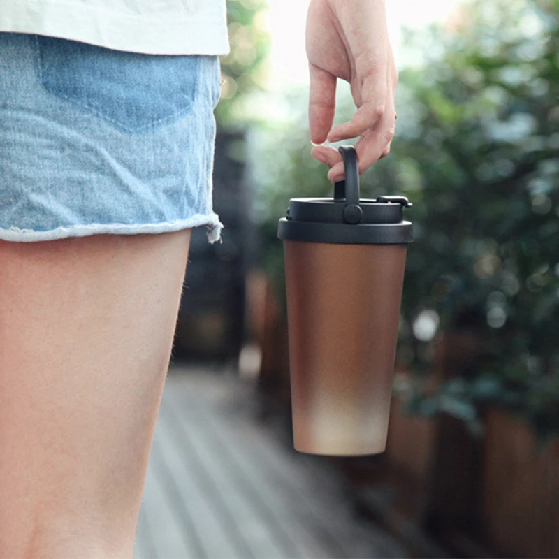 500Ml Double Wall Stainless Steel Vacuum Flask Car Mugs with Handle Coffee Tea Travel Thermal Bottle