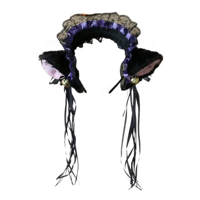 Cosplay&ware Women Ruffles Lace Headband Plush Cat Ears Ribbon Golden Bell Tassels Decor Lolita Cosplay Hair Hoop Lovely Pointed Fluffy -Zentai shop online H0349540a606b4514acb6e7b1c7d1cd7b2.jpg