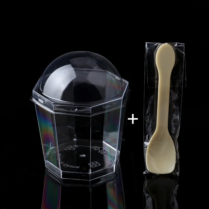 50pcs Creative stype transparent disposable pudding cup 180ml small birthday party favor cake thicken plastic cups with lid - Цвет: cup lid spoon