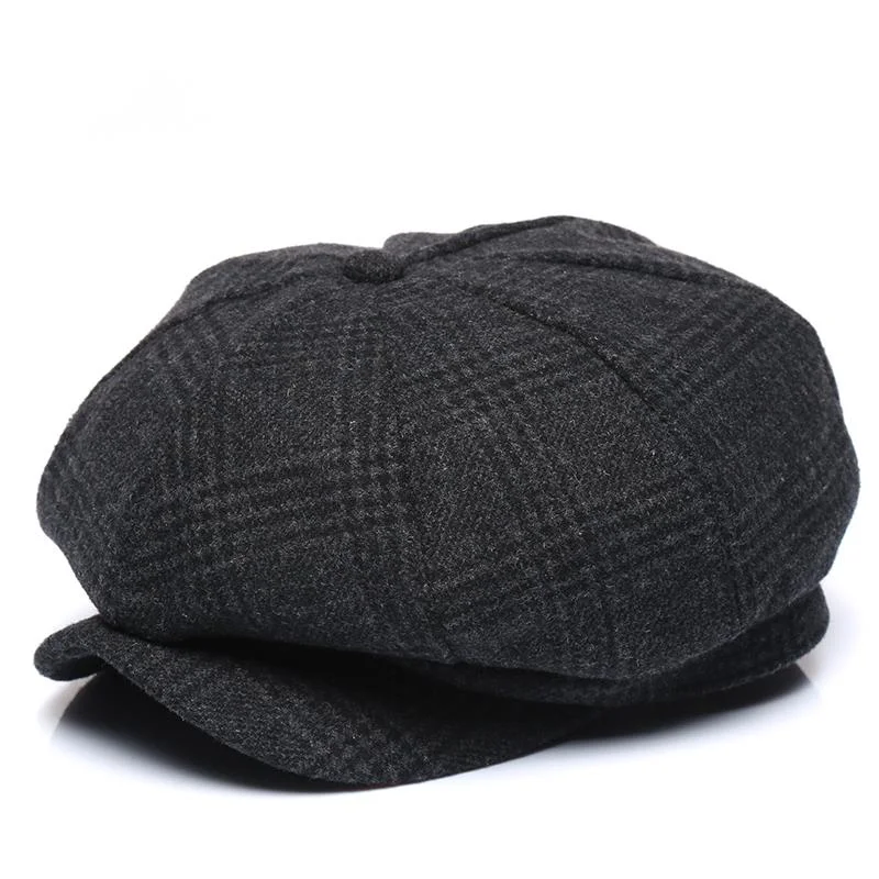 Casquette,Chapeau Octogonal En Tweed De Laine épaissie Pour Homme,casquette Gavroche En Feutre