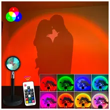 NEW Remote Control RGB Sunset Projection Lamp Rainbow Atmosphere Led Light Lamp For Home Bedroom Shop Background Wall Decoration