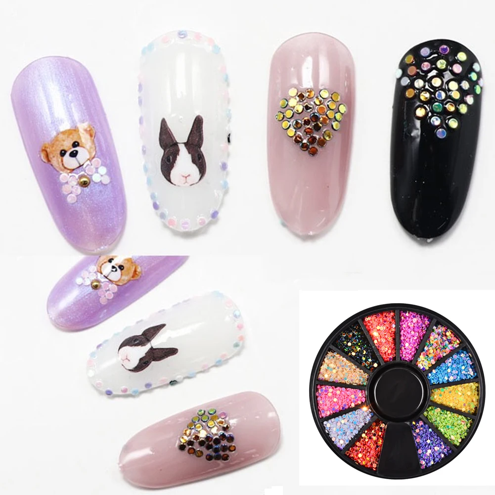 Набор разноцветных колесиков для украшения ногтей, AB Стразы, набор, камень, прозрачный, неровные гелевые бусины для ногтей с черным колесиком, чехол