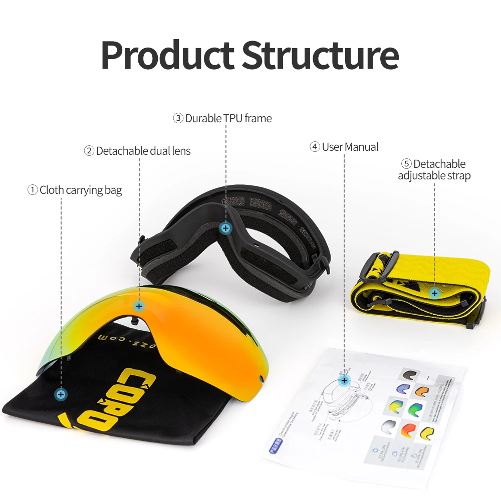 COPOZZ Brand Ski Goggles Double Layers UV400 Anti-fog Big Ski Glasses Skiing Mask Snowboard Men Women Snow Goggles GOG-201 Pro 4