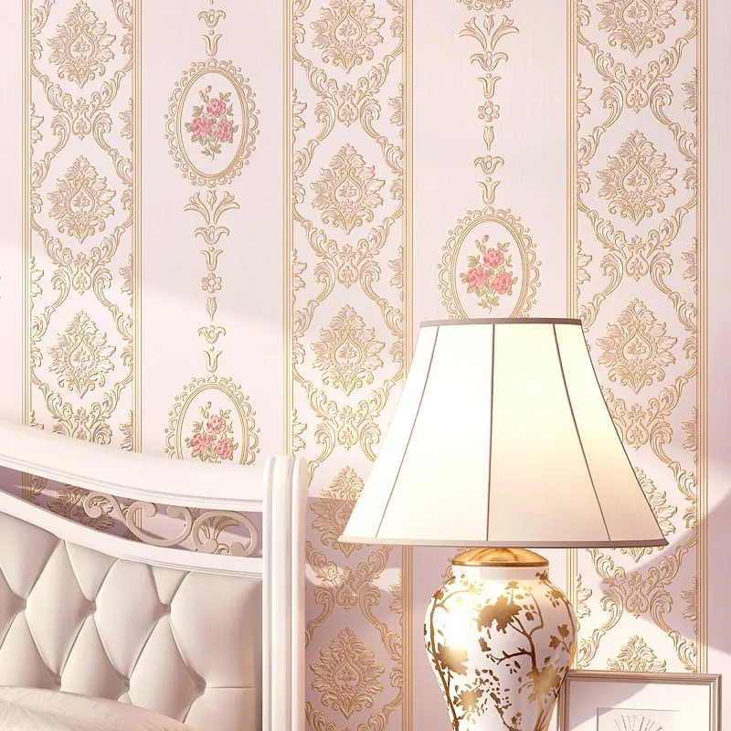 Толстые теплые розовые вертикальные полосы обои Гостиная Спальня 3D Европейский