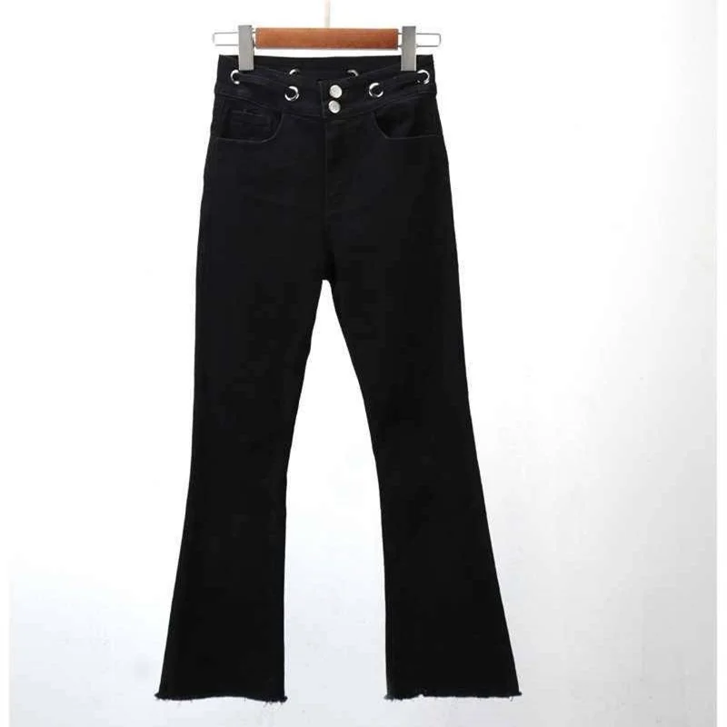 Женские свободные с высокой талией широкие расклешенные джинсы черные стрейч тонкие расклешенные джинсы брюки