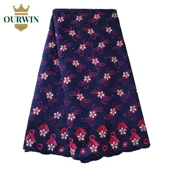 

Latest lace fabric 5 yards african fabric lace 2019 navy blue fushia pink cotton lace fabric with stones for women dresses