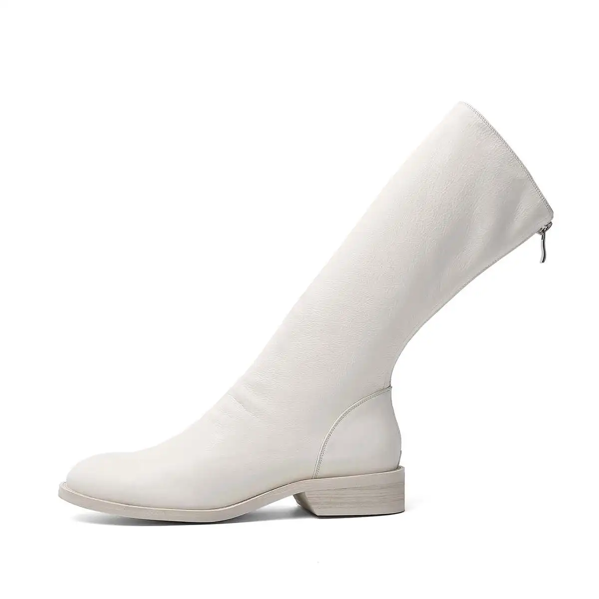 Brand high heels shoes women's boots genuine leather superstar zipper winter thick low heels European stovepipe mid-calf boots