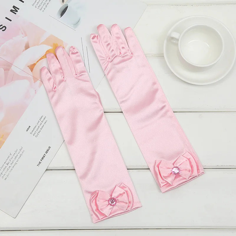 Pink Новинка; короткие розовые перчатки для девочек; вечерние детские праздничные аксессуары с бантом на день рождения на Хэллоуин; Вечерние перчатки - Цвет: Pink