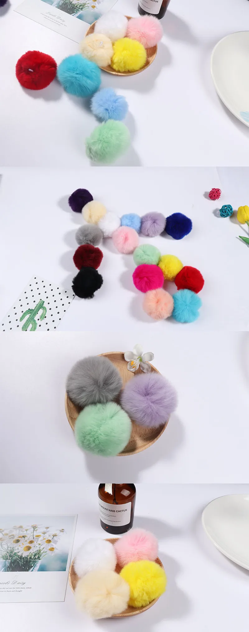 6 см conejo Rex pompones bolas de piel para coser en sombreros punto llavero bufanda zapatos piel Pom DIY manualidades Accesorio