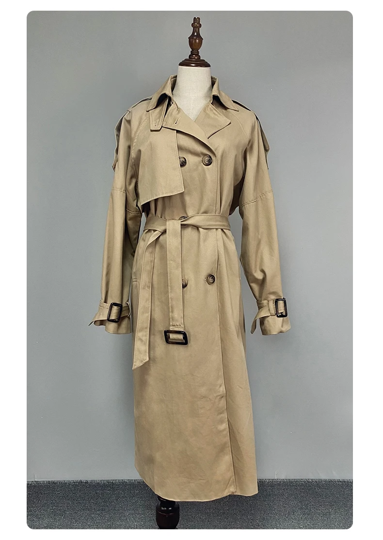 2022 Spring Autumn Russia Fashion Brand Women Long 100% Cotton Trench Coat Large Size Belted Raincoat Windbreaker Manteau Femme long puffer jacket