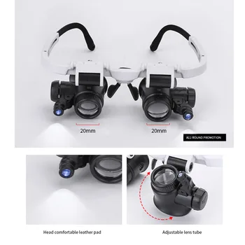 

Head-mounted Lens Measurement Portable Durable Retractable ABS Watch Repair Tool 8X 23X Led Double Eye Glasses Magnifier Loupe