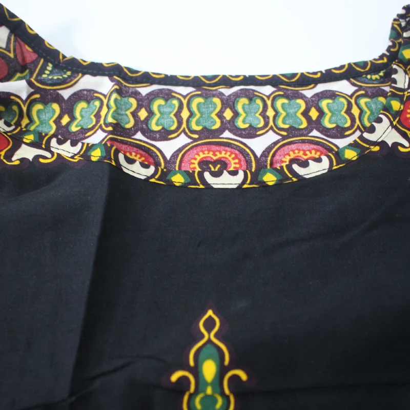 100% Cotton African Dresses Ethnic Style Traditional Print Dashiki Long Puff Sleeve Black Elegant Women Dresses african wear