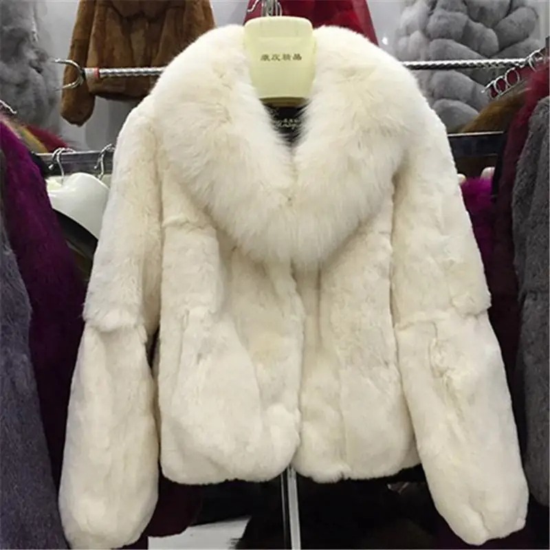 Бежевый Большие размеры 4XL новое зимнее женское повседневное тонкое женское пальто с воротником из натурального Лисьего меха Толстая теплая куртка с натуральным кроличьим мехом Abrigo J134 - Цвет: Бежевый