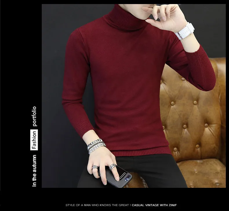 Модный брендовый свитер Для мужчин пуловер с воротником "хомут" Для мужчин Winter Pull Для мужчин вязаный свитер мужской Slim Fit пуловер, водолазка, свитер для мужчин
