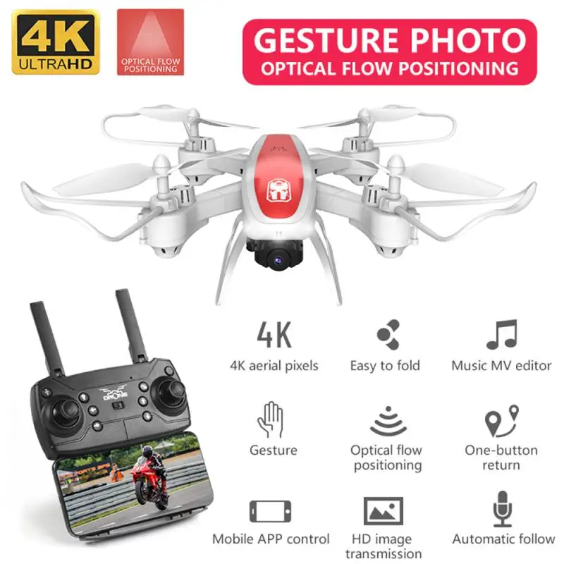 New RC Quadcopter Drone KY909 HD 4K WiFi Video Live Light Flow Keep Height Quad-axis Aircraft One-button Take-off TSLM1 | Игрушки и