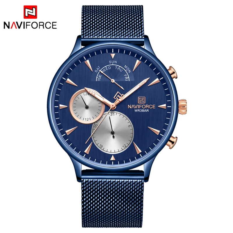 Blue Blue NAVIFORCE Лидирующий бренд, модные мужские часы, повседневные мужские светящиеся часы, нержавеющая сталь, сетка, мужские часы, водонепроницаемые, Relogio Masculino - Цвет: Blue Blue