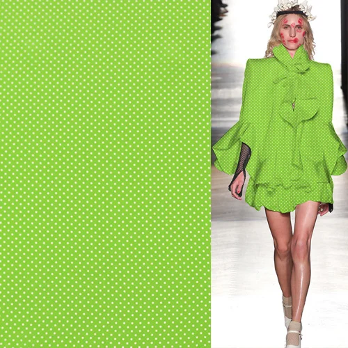 

Pure silk crepe de chine silk fabric mini polka dot print on green,SCDC1025