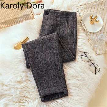 

2020 spring new Autumn Winter Woolen Pants Women High Waist Warm Pencil Pants Streetwear Plus Size Trousers Pantalon Femme