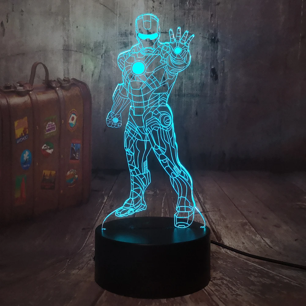 Мстители Железный человек 3D RGB светодиодный ночной Светильник Multi Цвет 7 цветов