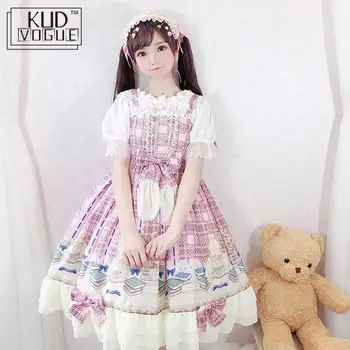 

Vintage Princess Lolita Dress Ruffles Spaghetti Strap Pink Kawaii Sweet Jsk Women Dress Bowknot Harajuku Japanese Party Dress
