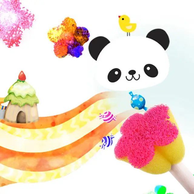 5PCS Children's DIY Painting Tool Color Mini Sponge Brush Seal Opp Bag Packaging Colorful Sponge Wooden Handle Handmade By Baby 6