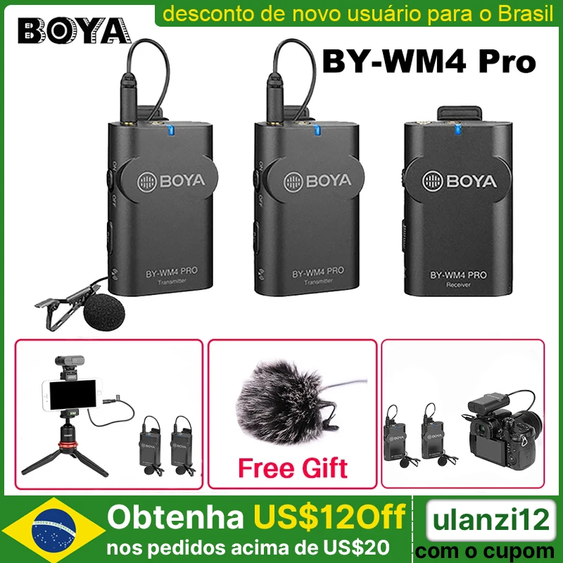 Boya BY-WM4 Mark II/BY-WM4 Pro Wireless Studio  Microphone Lavalier Lapel Interview Mic for iPhone DSLR Camera Mixer Board