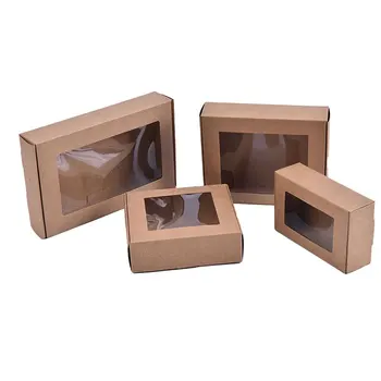 

5 Pcs DIY Vintage Kraft Paper Gift Box Package With Clear Pvc Window Candy Favors Arts&Krafts Display Package Box