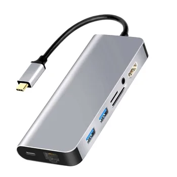 

HIPERDEAL 8 in1 USB-C to Type-C USB 3.0 HDMI 4K VGA RJ45 Adapter HUB Multi-function Dock Usb Hub 3.0 With Power Adapter