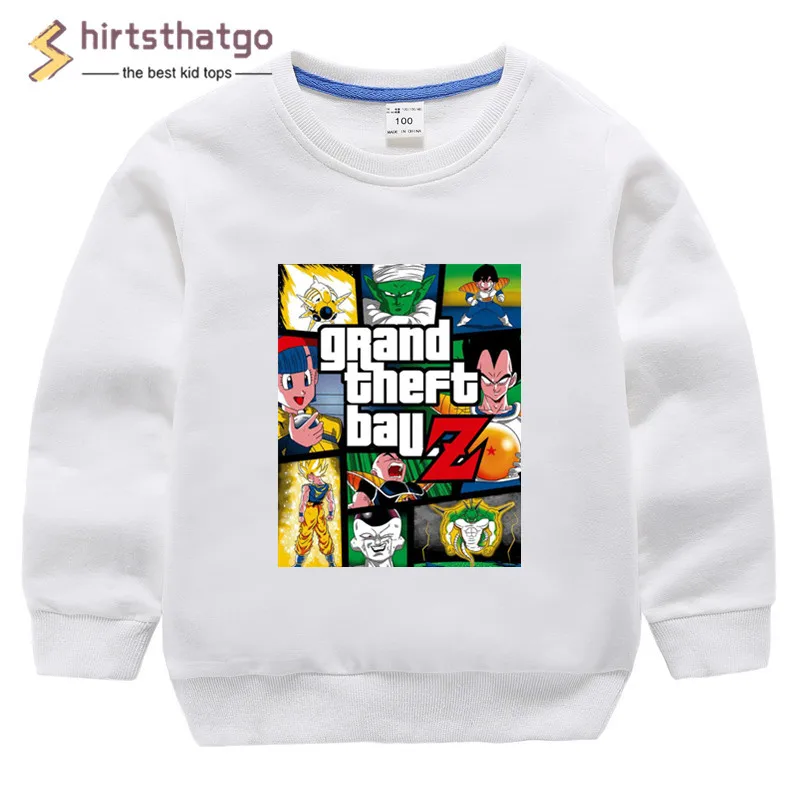 Забавные толстовки для мальчиков и девочек с надписью «Grand Theft», «Dragon Ball Z», «GTA» детская осенне-зимняя одежда для малышей детский пуловер Топы черного цвета, подарок в пятницу - Цвет: T69-c white