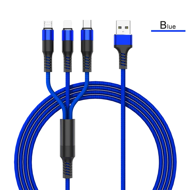 3 в 1 usb кабель Линия для Android type-c микро линия передачи данных Быстрая зарядка зарядное устройство usb кабель type c для samsung для oneplus 6t кабель - Цвет: Синий