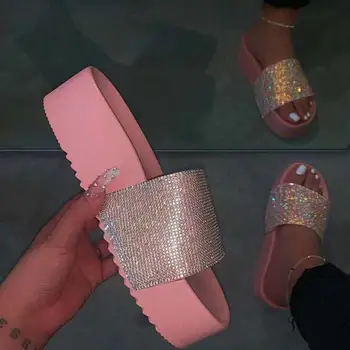 

Loozykit Outdoor wild ladies Spring Summer Women Waterproof Platform Thick Bottom rhinestone slippers candy-colored Beach Sandal